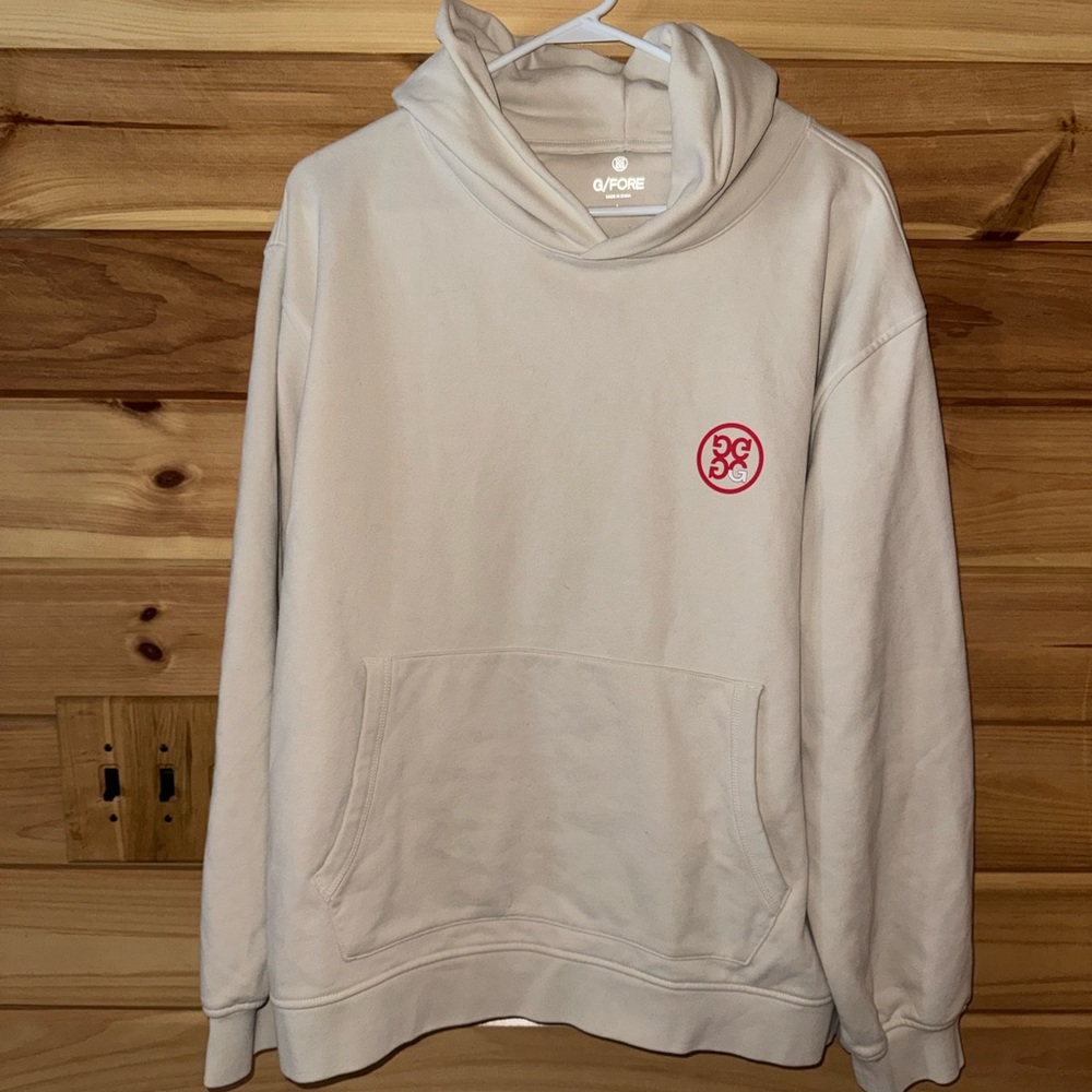 G/FORE Cream Hoodie with Red Emblem